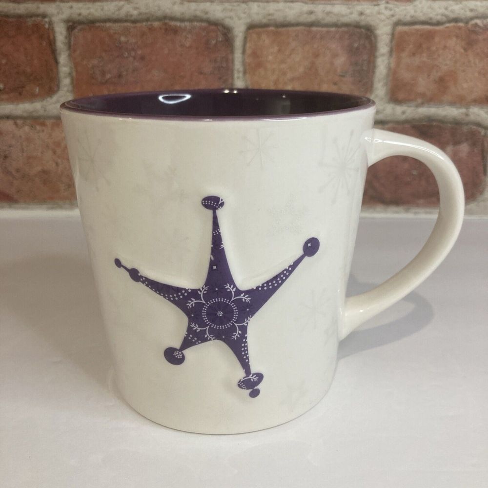 Starbucks 2006‎ Embossed Purple Star Snowflake Coffee Tea Cup Mug 17 oz